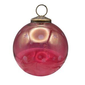 Vintage Ruby Red Cut To Clear Star Dot Glass Christmas Ornament Metal Cap GUC